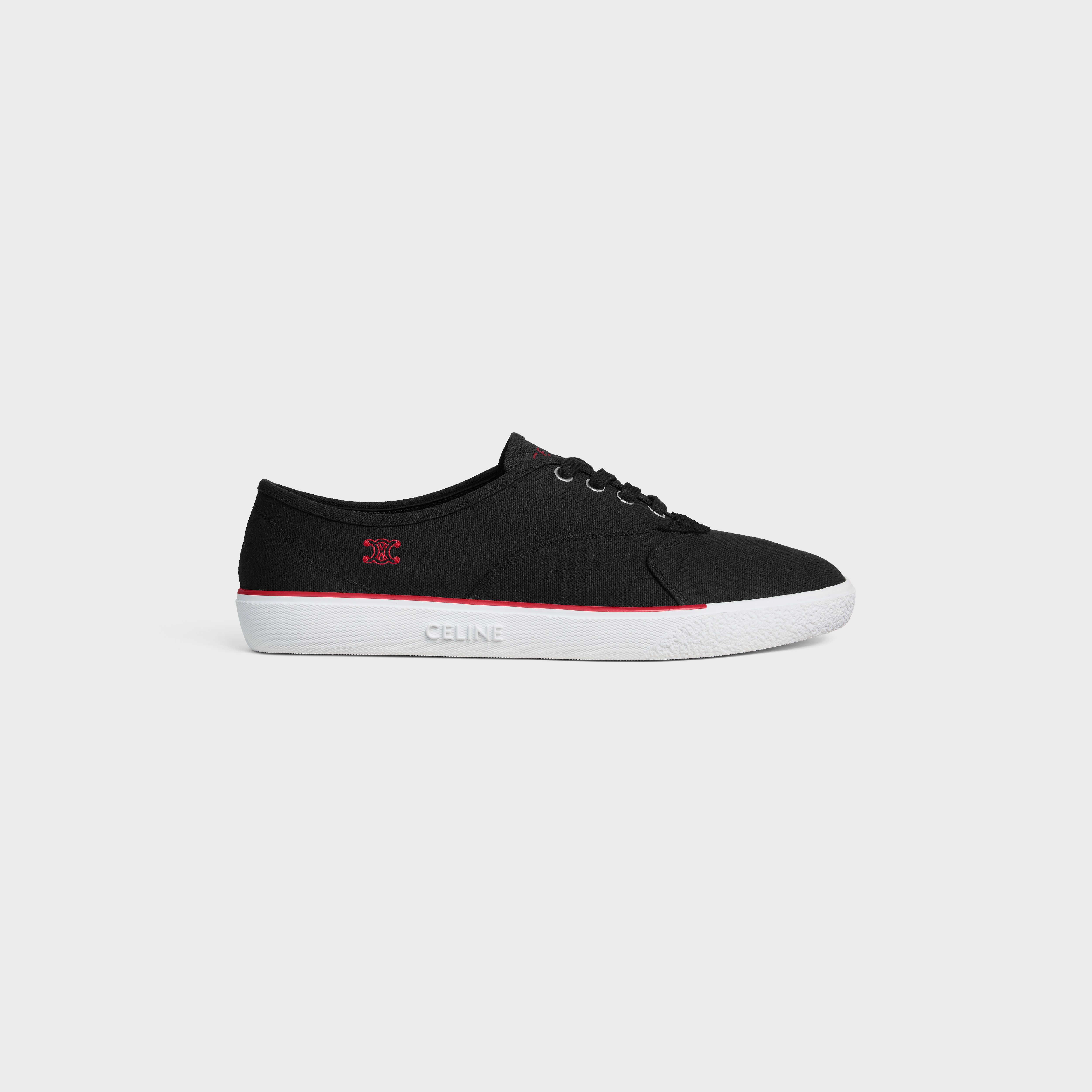 A17980 美品 セリーヌ AS-01 ALAN ローカットスニーカー 黒43 ALAN SNEAKER IN CANVAS AND SUEDE CALFSKIN - BLACK / RED | CELINE